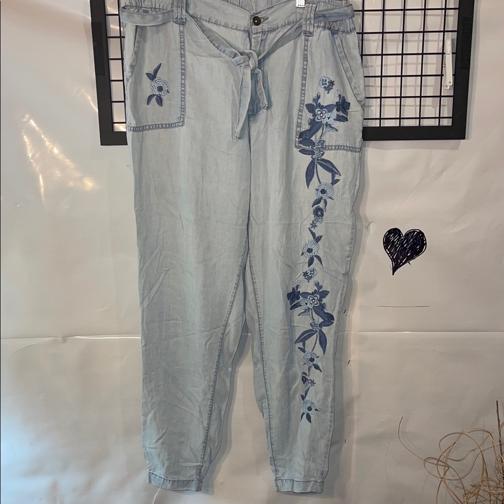 Mason by Suko Light Blue boho Pants with embroidery